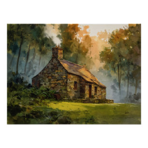 Poster Cabane en pierre de la forêt enchantée Art