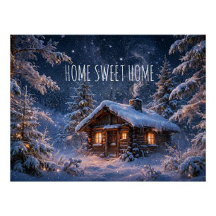 Poster Cabane magique dans les bois pour une nuit d'hiver