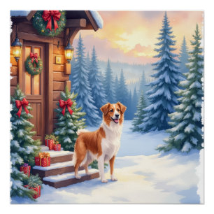 Poster Cabine rustique de Noël en Bretagne, Art d'hiver