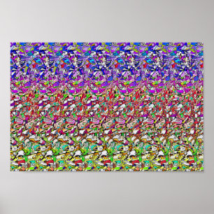 Poster caché 3D Stéréogramme, Papillon sur une fle