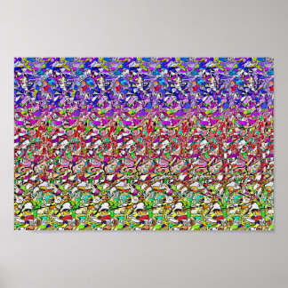 Poster caché 3D Stéréogramme, Papillon sur une fle