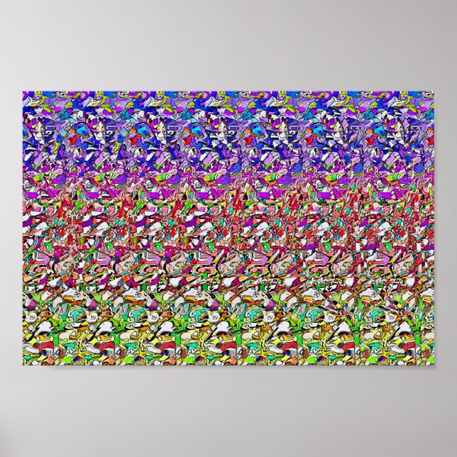 Poster caché 3D Stéréogramme, Papillon sur une fle (Devant)