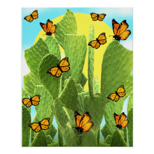 Poster Cactus et papillons fantaisistes