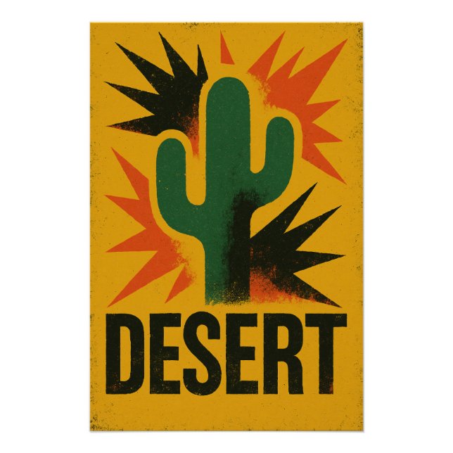 Poster Cactus et soleil du désert (Devant)