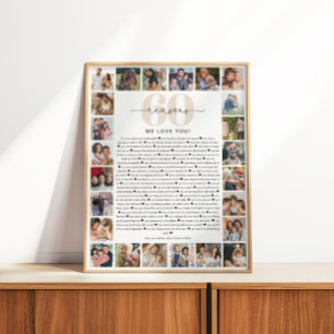 Poster Cadeau de collage photo souvenir 60 raisons pour l