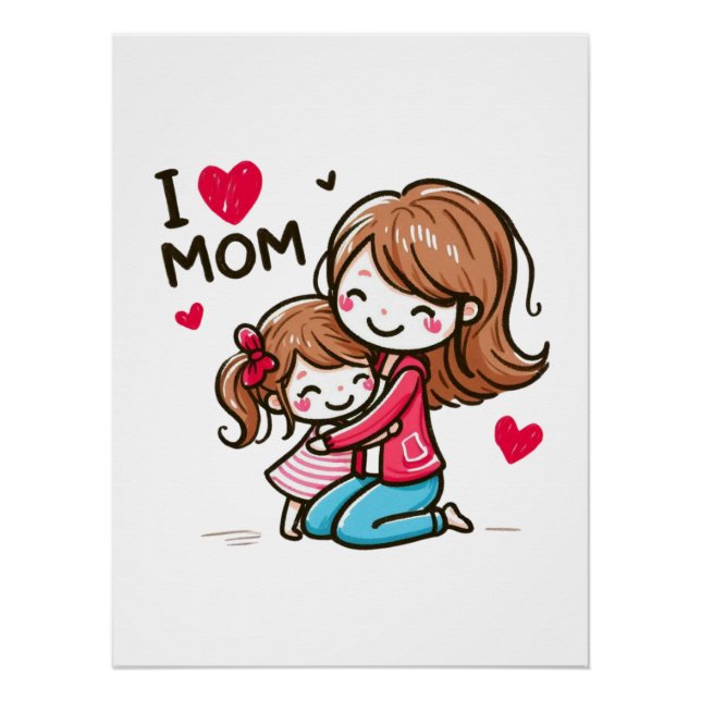Poster Cadeau de la fête des mères | J'aime maman (Devant)