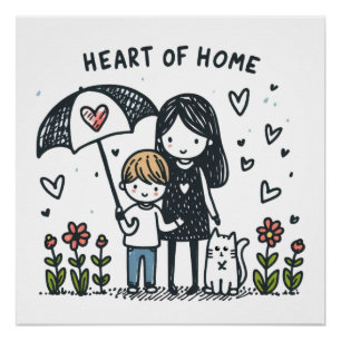 Poster Cadeau de la fête des mères Maman Est Au Coeur D