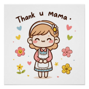 Poster Cadeau de la fête des mères Merci Mama