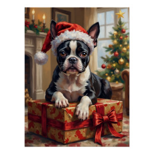 Poster Cadeau de Noël de chien Boston Terrier élégant