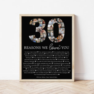 Poster Cadeau de souvenir Black 30 raisons pour lesquelle