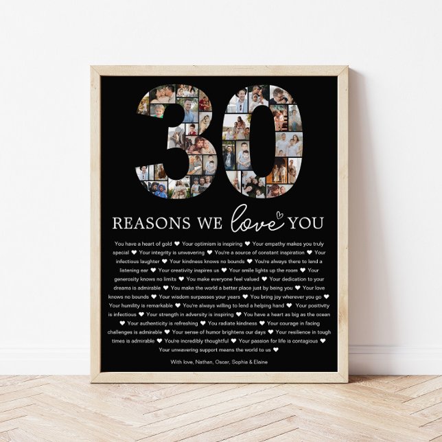 Poster Cadeau de souvenir Black 30 raisons pour lesquelle (Créateur téléchargé)