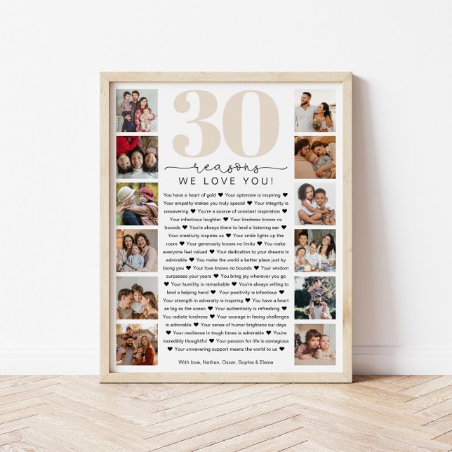 Poster Cadeau de souvenir d'anniversaire 30 raisons pour  (Créateur téléchargé)
