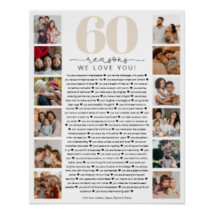 Poster Cadeau de souvenir d'anniversaire 60 raisons pour 