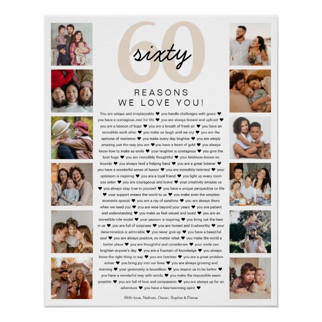 Poster Cadeau de souvenir d'anniversaire 60 raisons pour  (Devant)