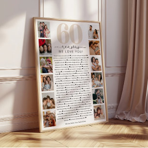 Poster Cadeau de souvenir d'anniversaire 60 raisons pour 