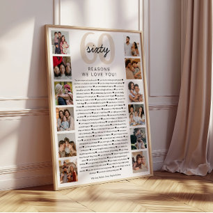 Poster Cadeau de souvenir d'anniversaire 60 raisons pour 
