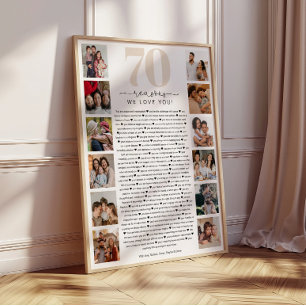 Poster Cadeau de souvenir d'anniversaire 70 Raisons pour 