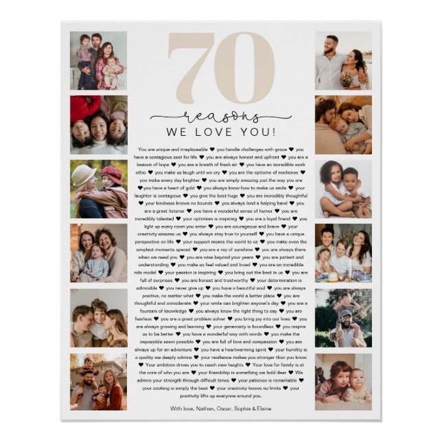 Poster Cadeau de souvenir d'anniversaire 70 Raisons pour  (Devant)