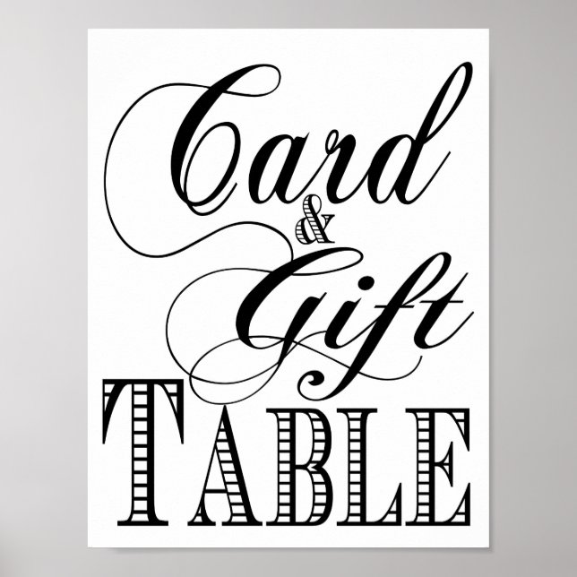 Poster Cadeau et carte mariage de table en noir et blanc