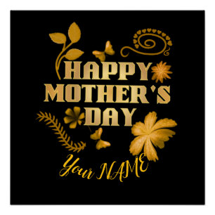 Poster Cadeau floral doré personnalisé pour la fête des m
