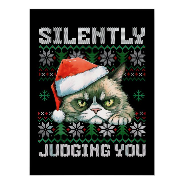 Poster Cadeau pour amateur de chats Grumpy Cat à Noël (Devant)