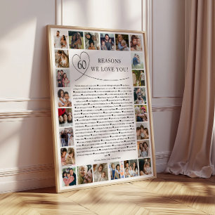 Poster Cadeau souvenir collage photo 60 raisons pour lesq