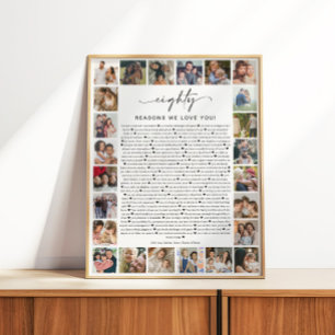 Poster Cadeau souvenir Collage photo 80 raisons pour lesq