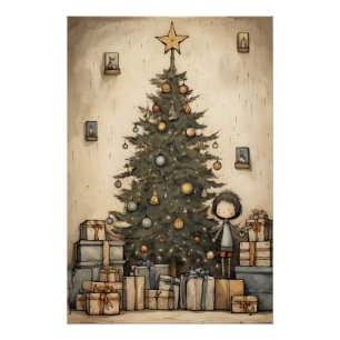 Poster Cadeaux De Noël Sous L'Arbre Illustration