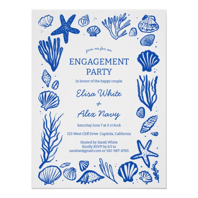 Poster Cadre de fiançailles personnalisé plage coquillage (Devant)