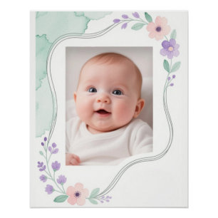 Poster Cadre ondulé vide floral aquarelle pastel