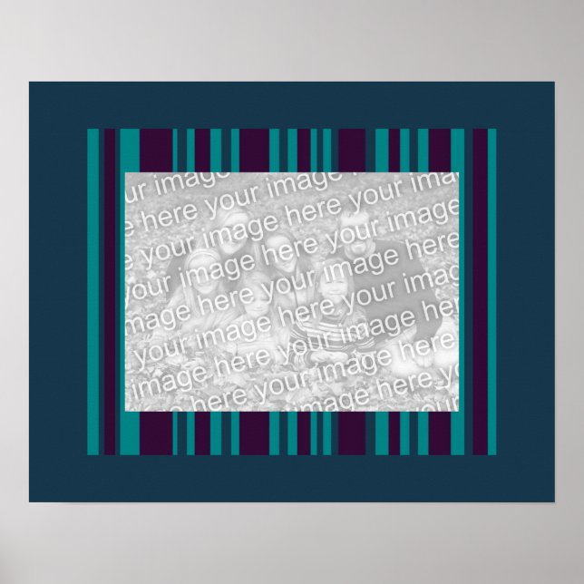 Poster Cadre photo à rayures turquoises foncées et violet (Devant)