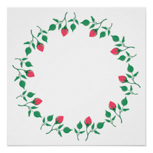 Poster Cadre rond fleuri avec fleurs roses