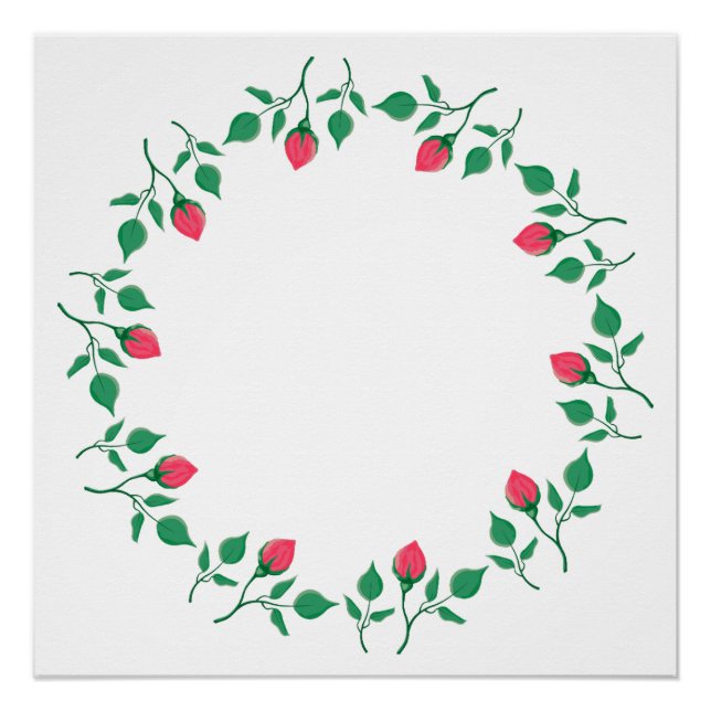 Poster Cadre rond fleuri avec fleurs roses (Devant)