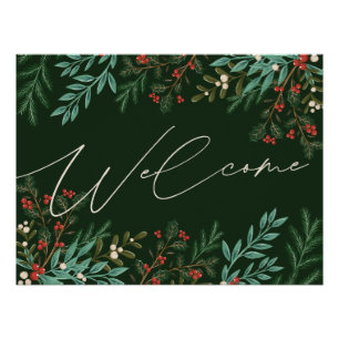 Poster Cadre vert de bienvenue botanique de Noël