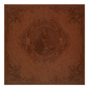Poster Cadre vintage tête de cheval en cuir marron
