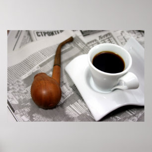 Poster Café, journal et pipe