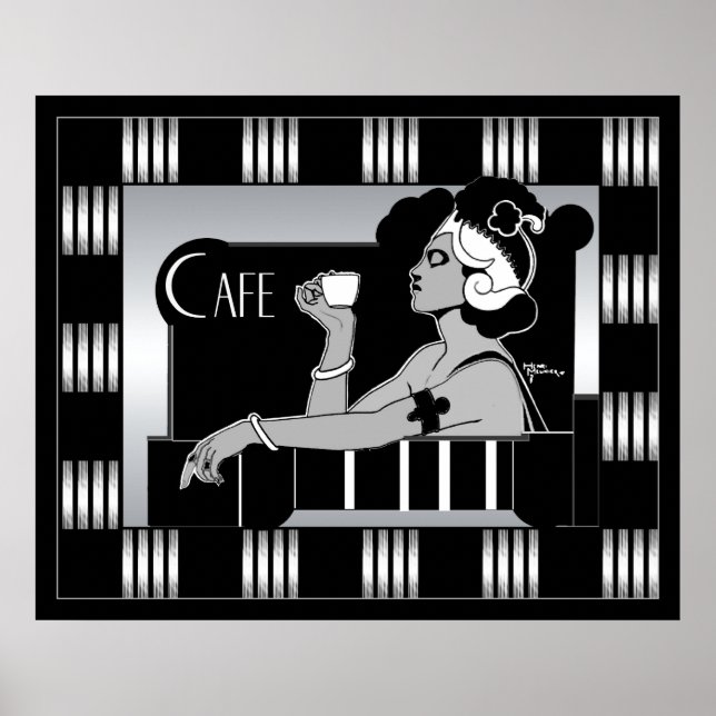 Poster Café Vintage Art Déco Gratuit Noir (Devant)