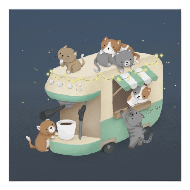 Poster Cafetière Camper Café & Kittens (Devant)