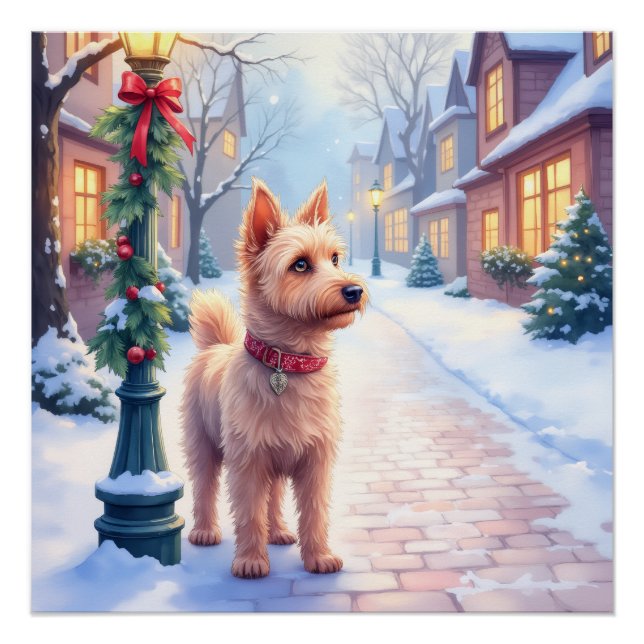 Poster Cairn Terrier Festive Lamppost Village Christmas (Devant)
