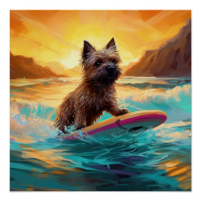Poster Cairn Terrier Plage Surf Peinture (Devant)