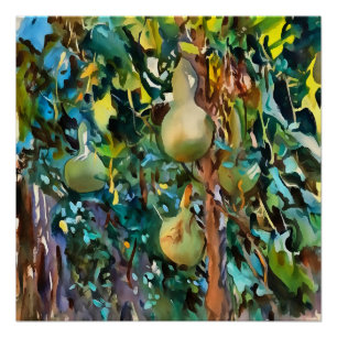 Poster Calabash Arbre Gourdes En Automne Art Acrylique