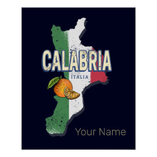 Poster Calabre Italie Région Rétro Carte Souvenir Vintage