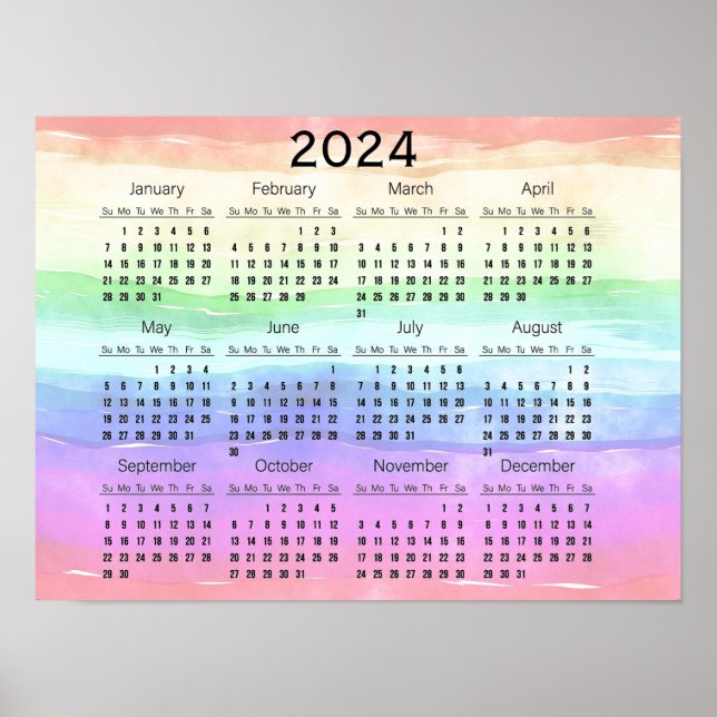 Poster Calendrier 2024 Couleurs arc-en-ciel coupée (Devant)