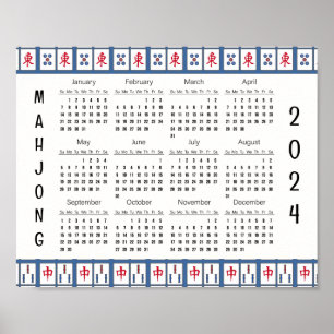 Poster Calendrier 2024 de Mahjong Game Tiles