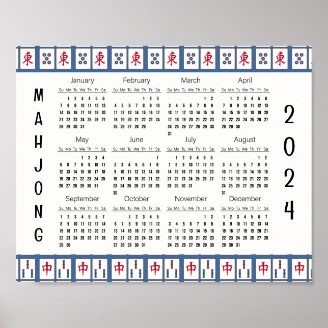 Poster Calendrier 2024 de Mahjong Game Tiles (Devant)