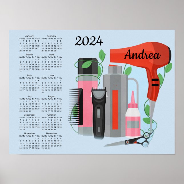 Poster Calendrier 2024 Design de liste de cheveux (Devant)