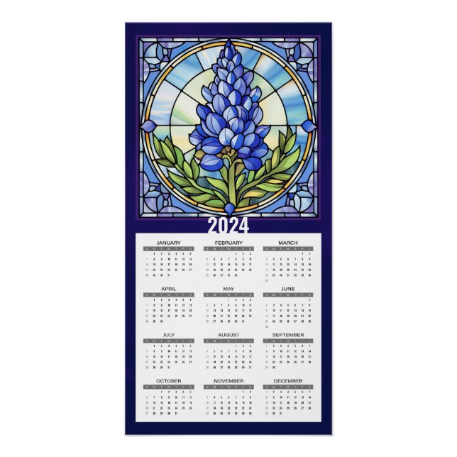 Poster Calendrier 2024 du Texas Bluebonnet (Devant)