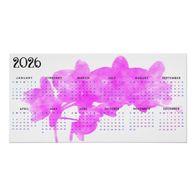 Poster Calendrier 2026 avec orchidée sur fond blanc  (Devant)