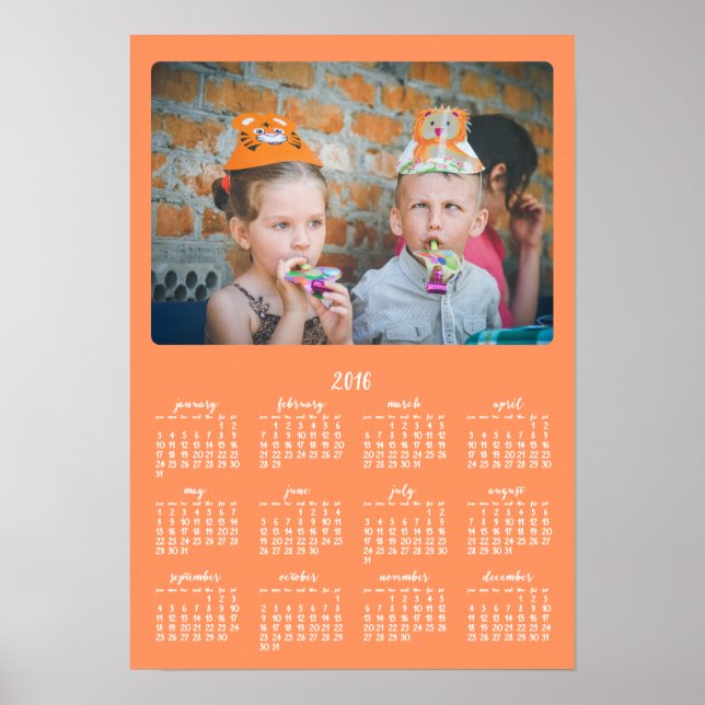 Poster Calendrier annuel personnalisé Orange 2016 (Devant)