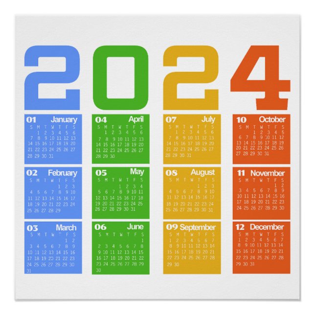 Poster Calendrier coloré 2024 (Devant)